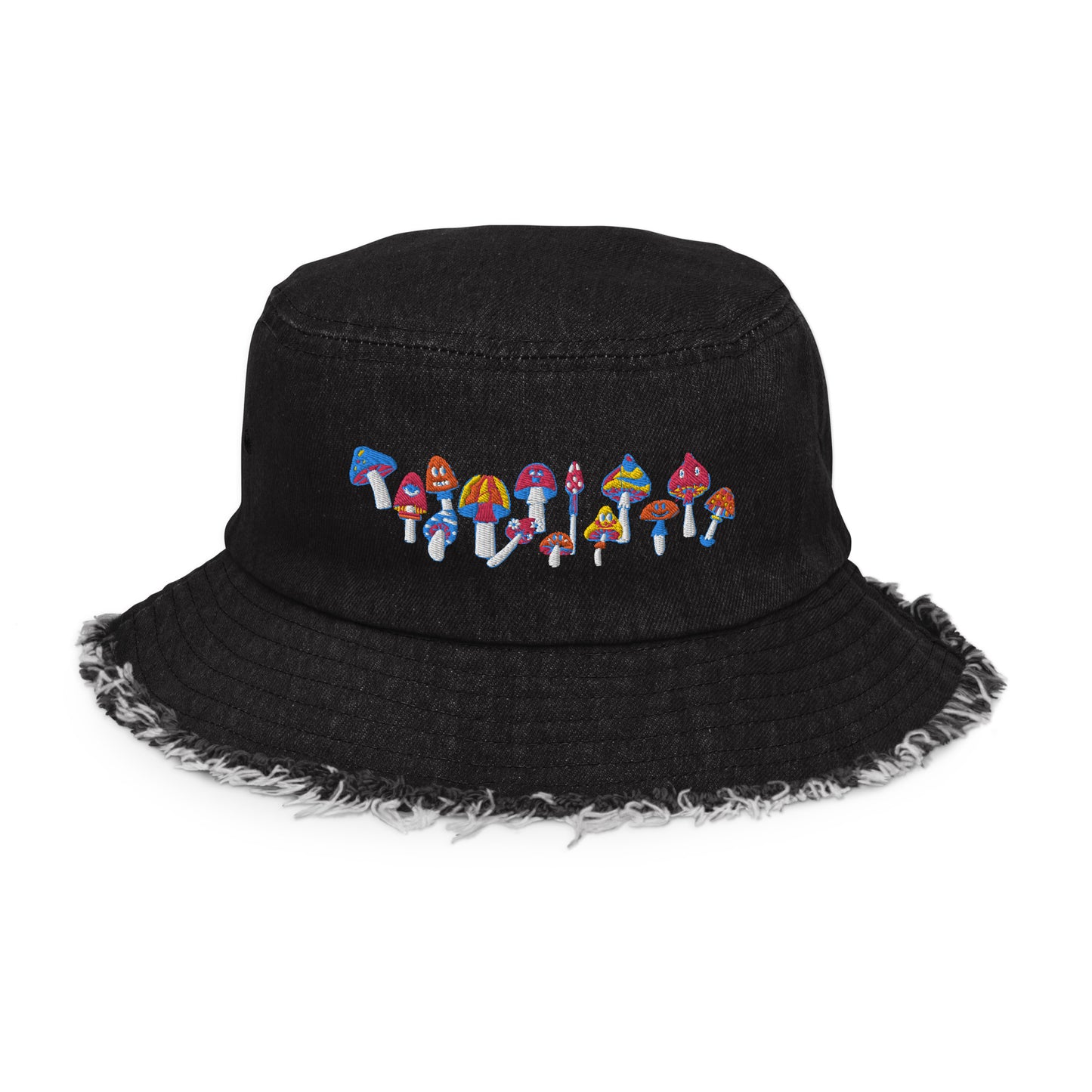 shroomy distressed denim bucket hat